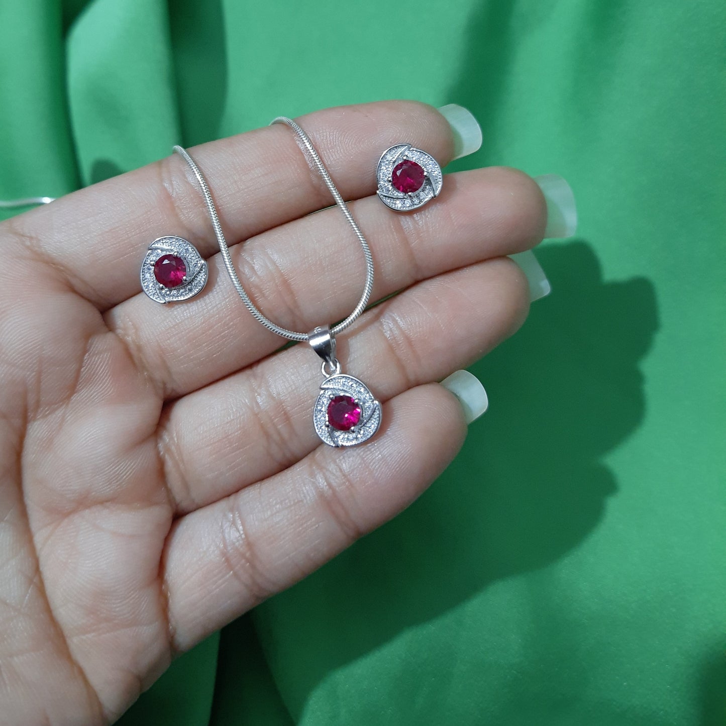 Designer Red Stone Pendant Set